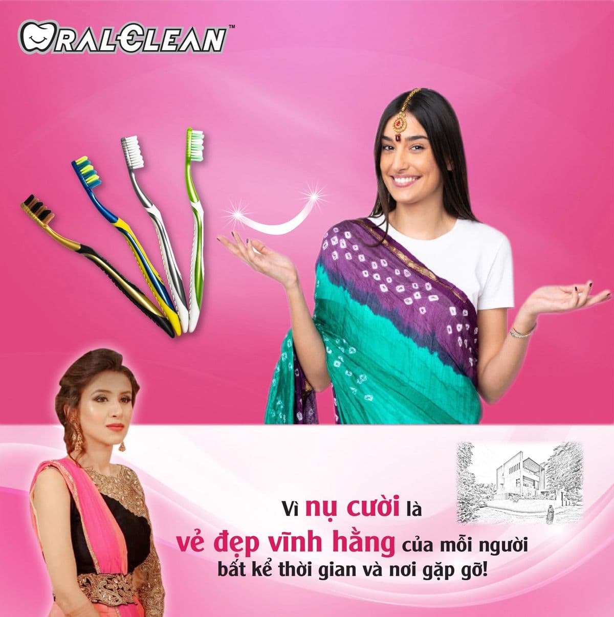 Quảng cáo OralClean với người mẫu và bàn chải