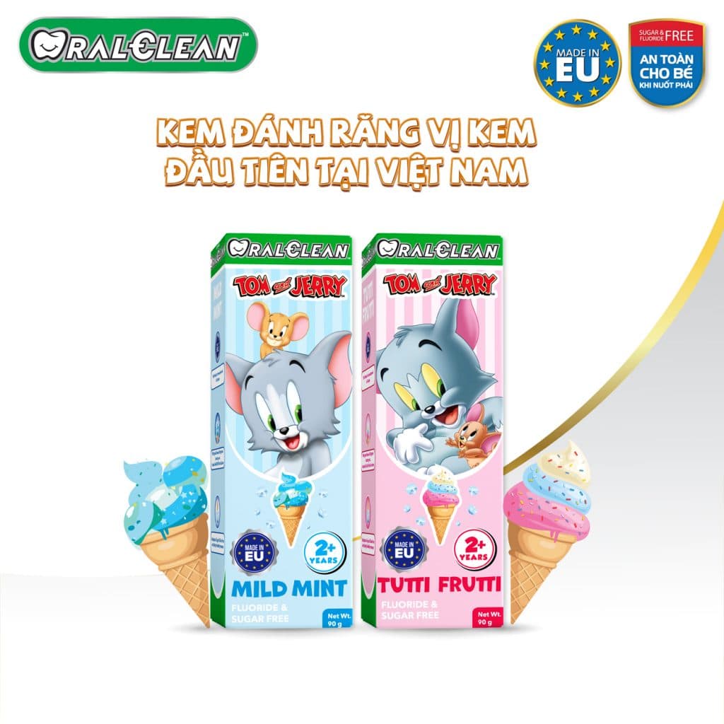 Hai hộp kem đánh răng trẻ em Tom&Jerry